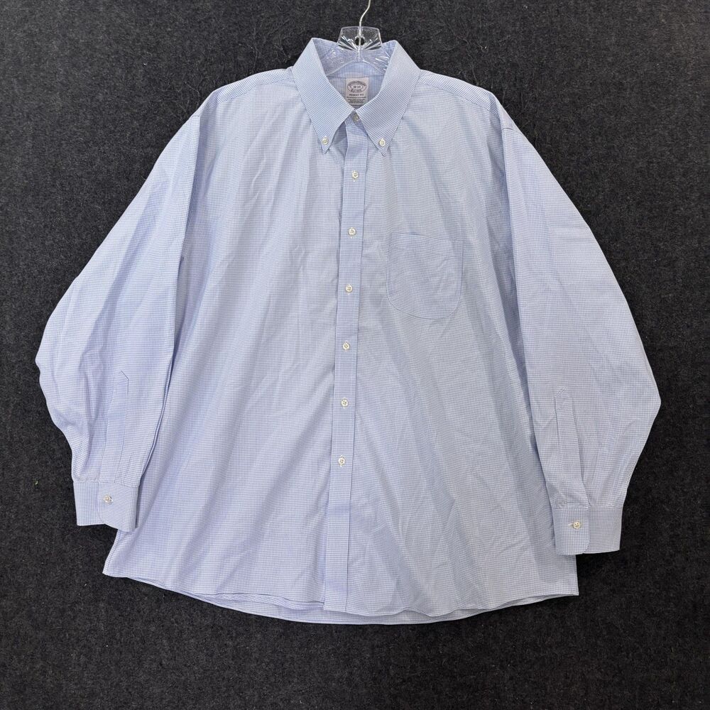 Brooks Brothers Regent Shirt Men's 18 34/35 Blue Check Slim Fit Non Iron Stretch